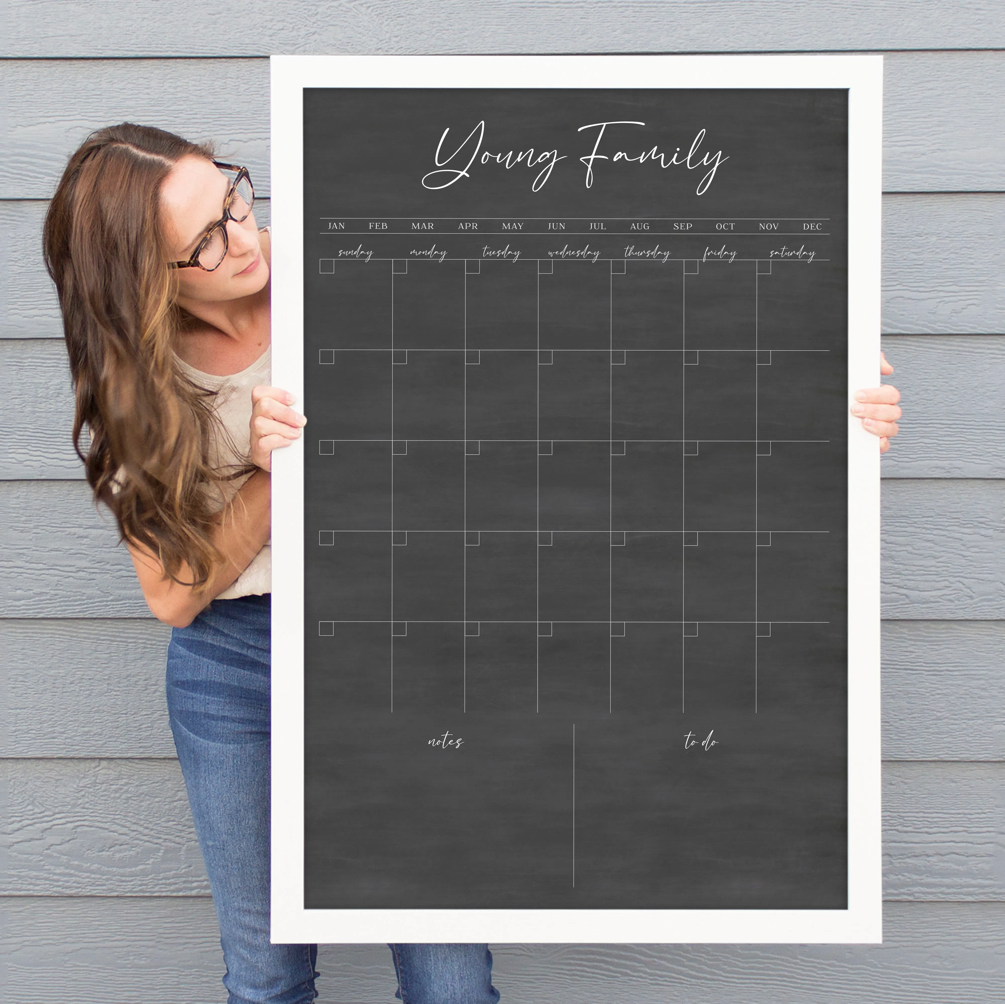 Monthly Framed Chalkboard Calendar   2 sections | Vertical Pennington
